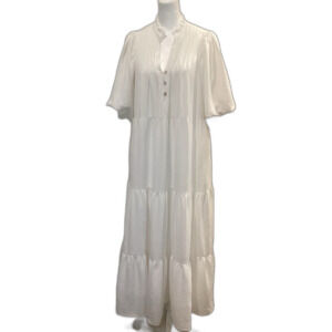 Entro Tiered White Lined Maxi Dress Size S Button Down Puff Sleeves Bohemian
